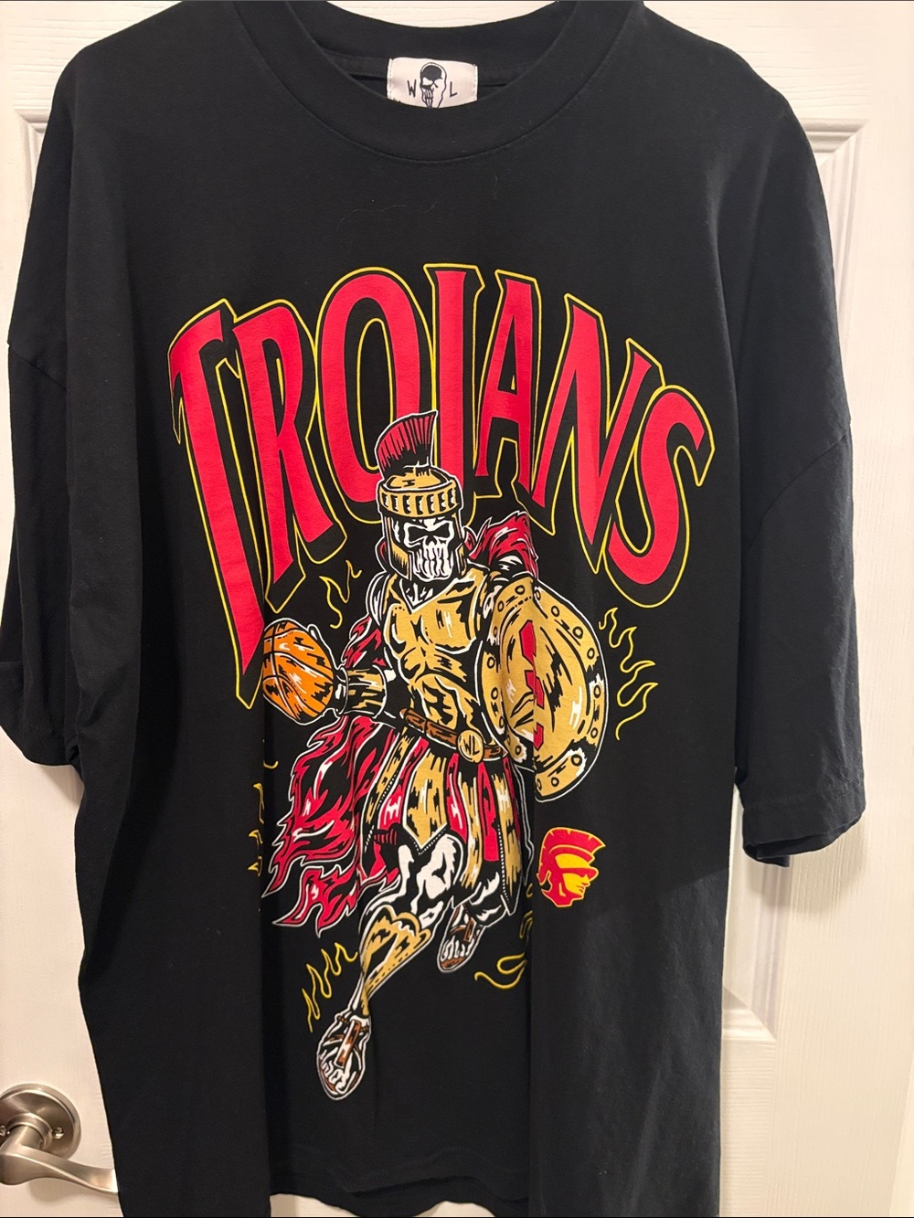 Warren/Lotas Trojans Graphic Short-Sleeve Tee - Black with Red & Gold Print